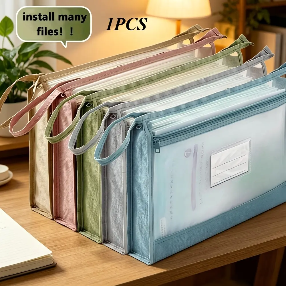Extra Large A4 Mesh Storage Pouch Multiple Colors Available, Transparent Breathable Double Zipper Reusable Tear Resistant Bag for Office Supplies Toiletries Crafts, Random Accessories