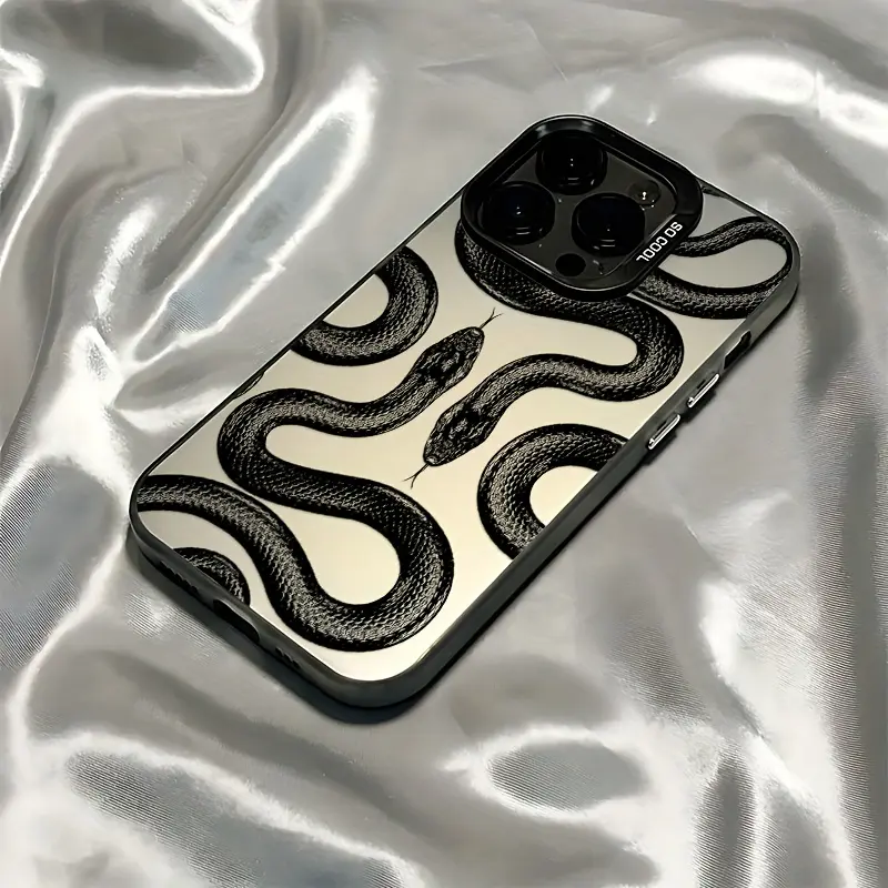 Matte Anti-Fall Phone Case - Mysterious Handsome Cool Black Snakes Tattoo Graffiti Pattern Back Cover for iPhone 16,15,14,13,12,11 Pro Max