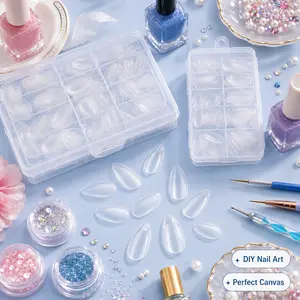 240 Pcs Short Almond Fake Nail Tips, Clear False Nails with 12 Sizes for Press-On Nails and DIY Nail Art,costume