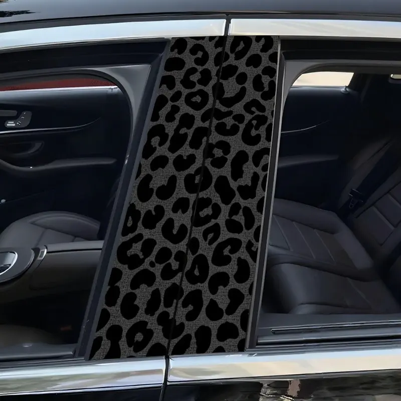 2pcs Car B-Pillar Decals Minimalist Black Style Leopard Seamless Animal Print Vinyl Car Center Pillar Door Stickers Self Adhesive Vehicle Side Decal Waterproof Scratch Cover 10'X20'