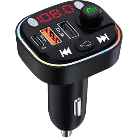 USB C Bluetooth Car Adapter AUX Wireless FM Transmitter Handsfree Calling Audio Receiver MP3 Player Type-C PD Charger Fast Charging Solution Stunning RGB Breathing Lights Dual Ports