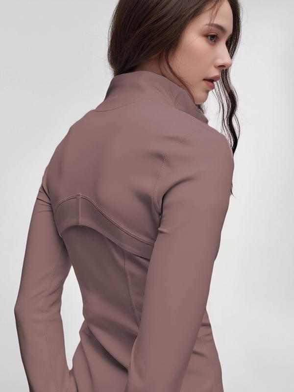 Yoga jacket for women, spring stand up collar, gold zipper, slim fit, casual long sleeved outdoor fitness suit top Yoga jacket for women, spring stand up collar, gold zipper, slim fit, casual long sleeved outdoor fitness suit top