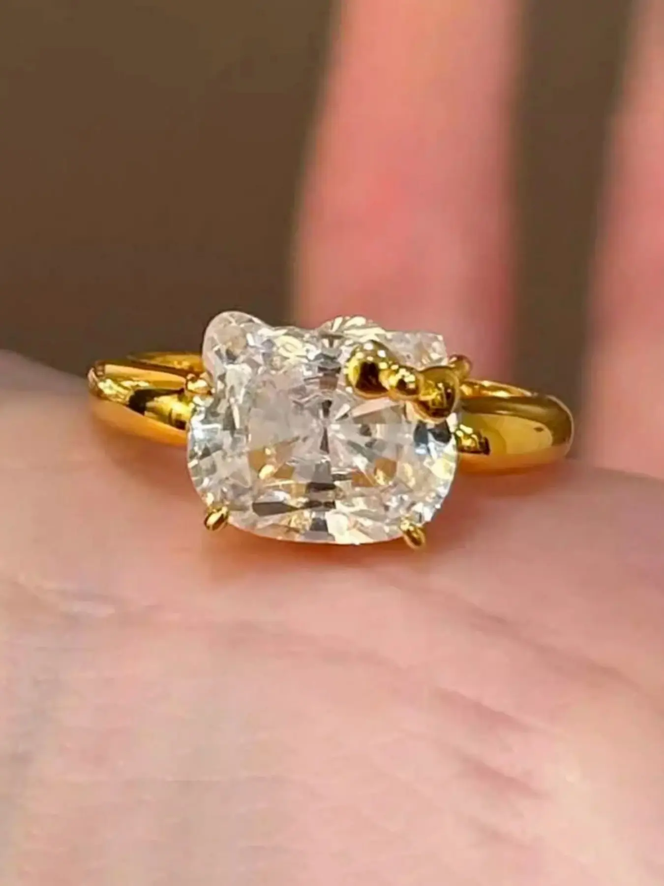 Cute Cat Bowknot Zircon Ring, Beautiful Rings, Fashion Pet Inspired Jewelry, Unique Statement Ring, Ideal Gift for Women, Daily Wear