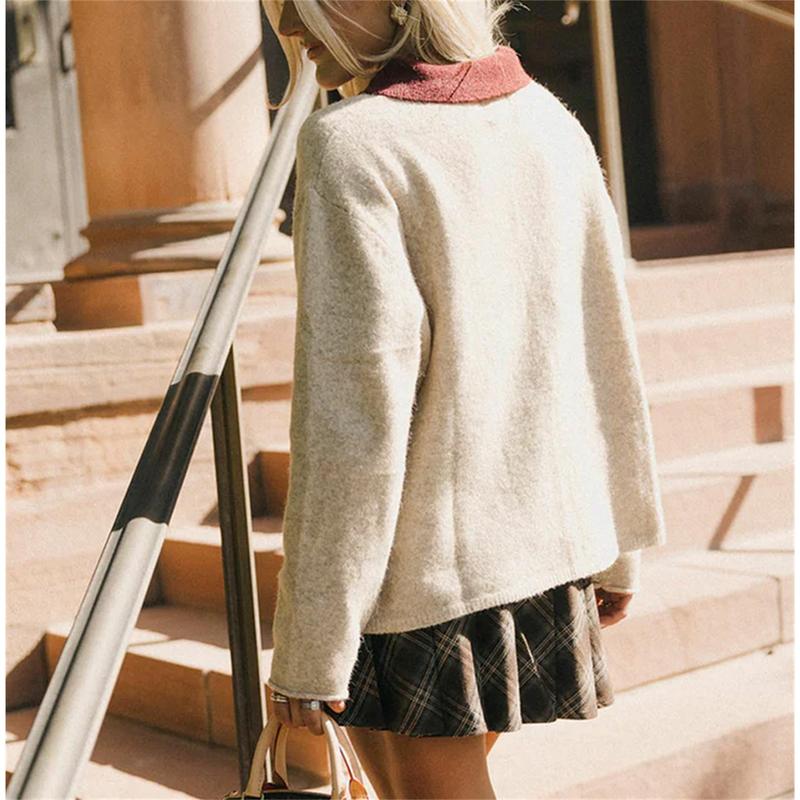 Women Y2k Color Block Polo Sweaters Long Sleeve Lapel Loose Knitted Tops Preppy Teens Oversized Jumper Tops Party Streetwear Women Y2k Color Block Polo Sweaters Long Sleeve Lapel Loose Knitted Tops Preppy Teens Oversized Jumper Tops Party Streetwear