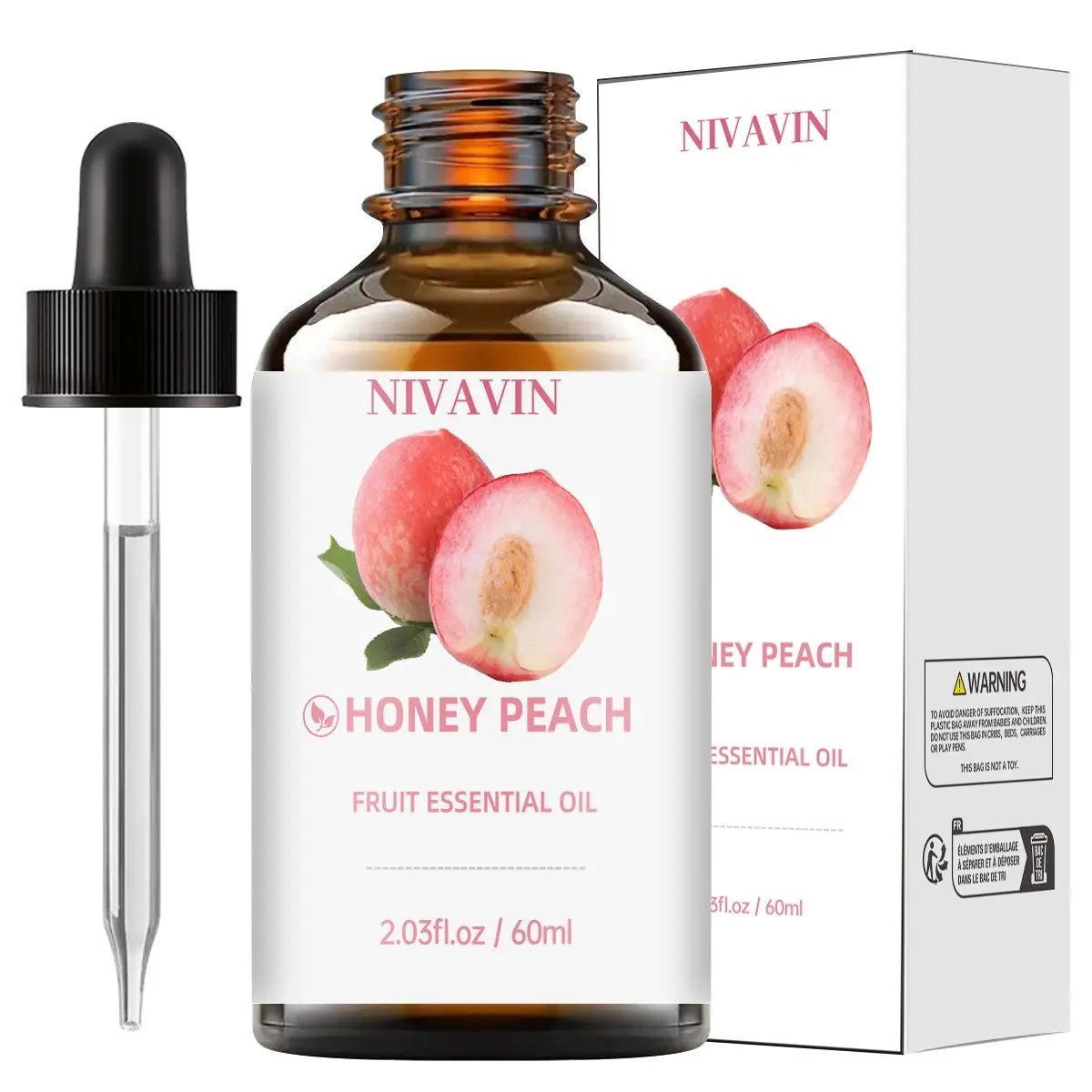 Nivavin Peach Essential Oil 60ML, 100% Natural Plant Extract, Rich and Sweet, Long-Lasting Aroma, Ideal for Diffusers and Scents Stones, Perfect Gift