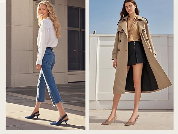 Athlefit Women's Slingback Kitten Heels Closed Pointed Toe Bowknot Pumps Dress Shoes for Work Wedding Dancing Party Footwear Girl