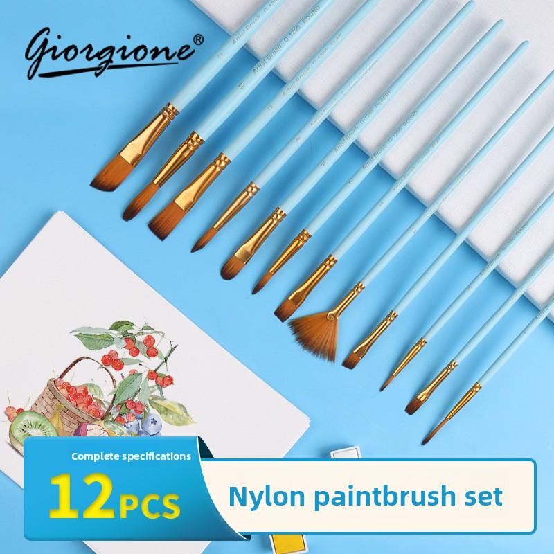 Art 12 Nylon Hair Brush Set - Birdsong Series Watercolor Brush with Birch Pole, Professional Artist Paint Brushes for Acrylic Oil Watercolor
