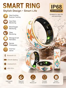 Unisex Smart Health Monitor Ring, Rose Gold Enamel, IP68 Waterproof, Bluetooth-compatible 5.2, Step Counter, Sleep & Heart Rate Tracking, Android iOS Compatible