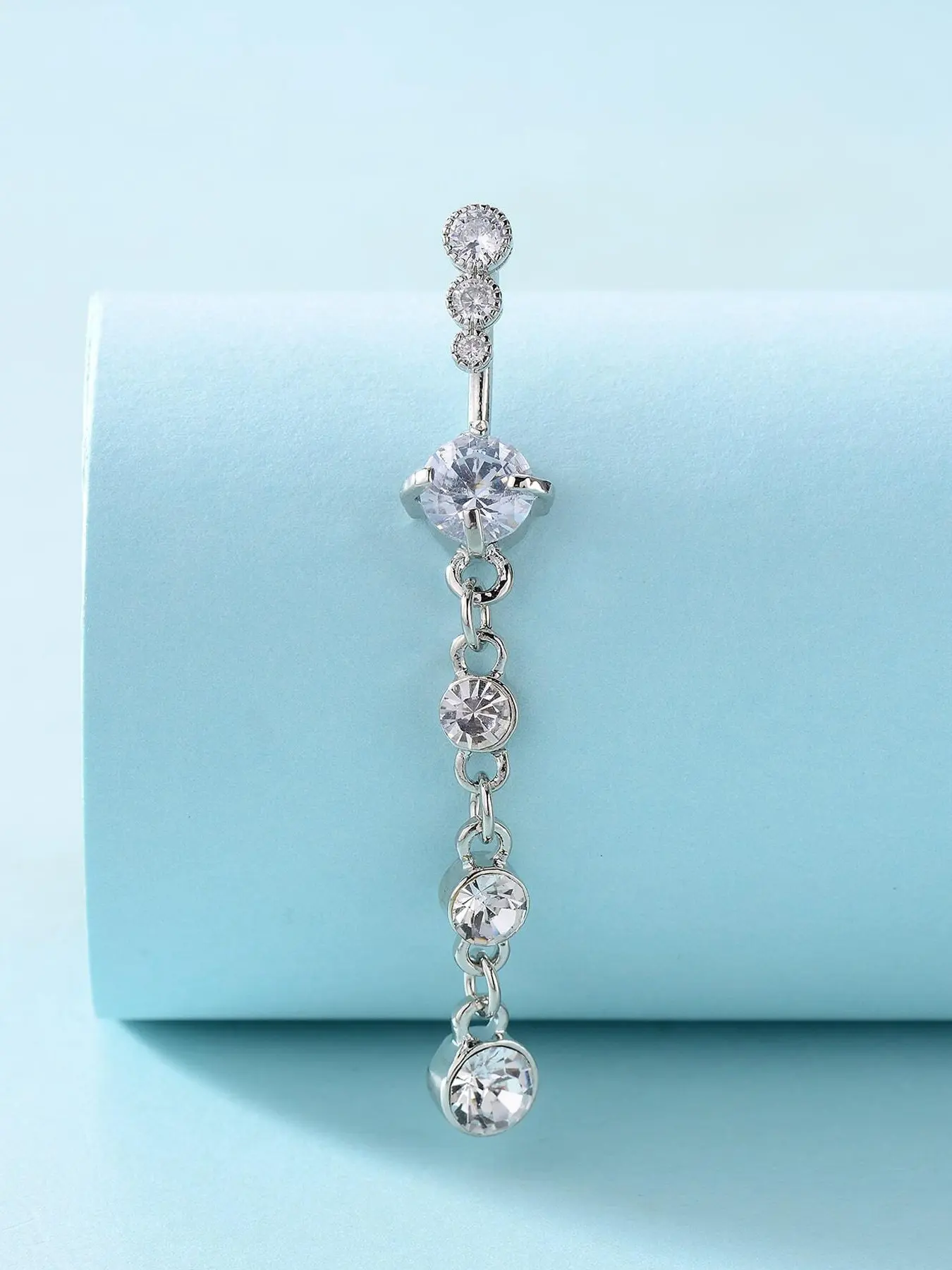 Cubic Zirconia Decor Navel Belly Ring, Multi-Layer Micro-Pave Long Navel Ring, Floating Navel Jewelry, Body Piercing Jewelry, Elegant and Stylish Design