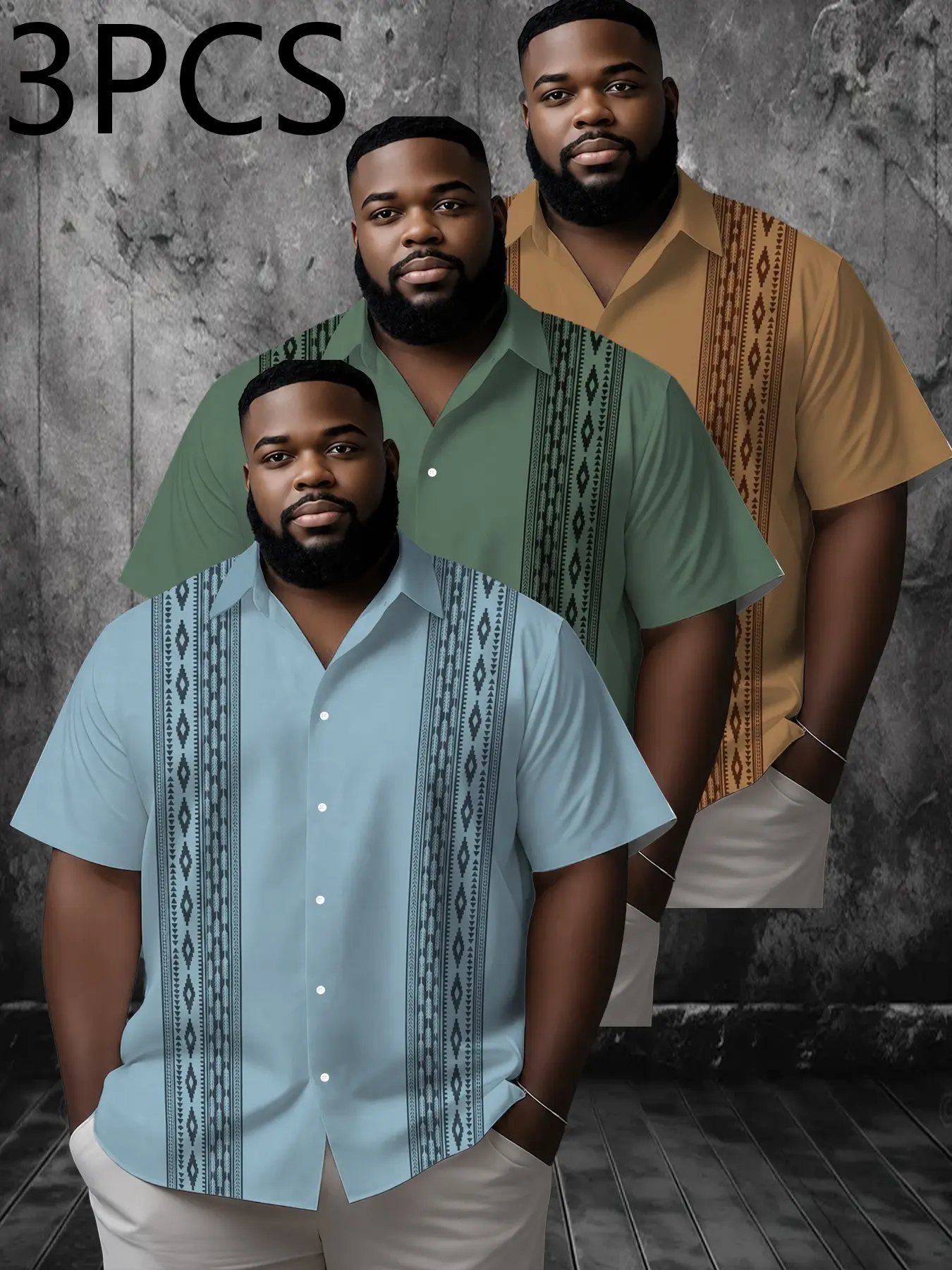 3-Pack Plus Size Men's Hawaiian Shirts, All Over Print, Lightweight Polyester, Summer Casual Short Sleeve Tops, Ideal for Warm Weather, Versatile Fashion