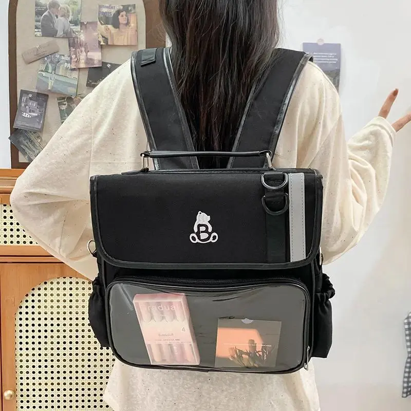 Fashionable Casual Backpack JK Uniform Portable Shoulder Bag Crossbody Bag Large Capacity DIY Badge Sweet and Cool Girl Ita Bag