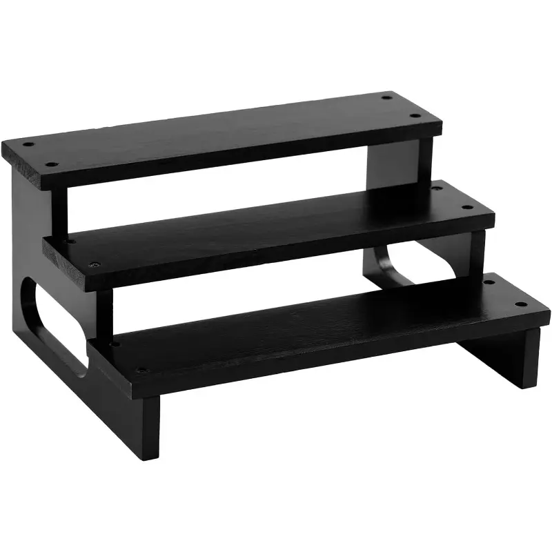 2PCSWooden Cologne Organizer for Men, 3-Tier Solid Wood Perfume Display Stand with Carry Handles, Adjustable Organizer, Tiered Countertop Organizer for Cologne, Fragrance, Skincare, Candles & Spices, Black (Thickened Version)