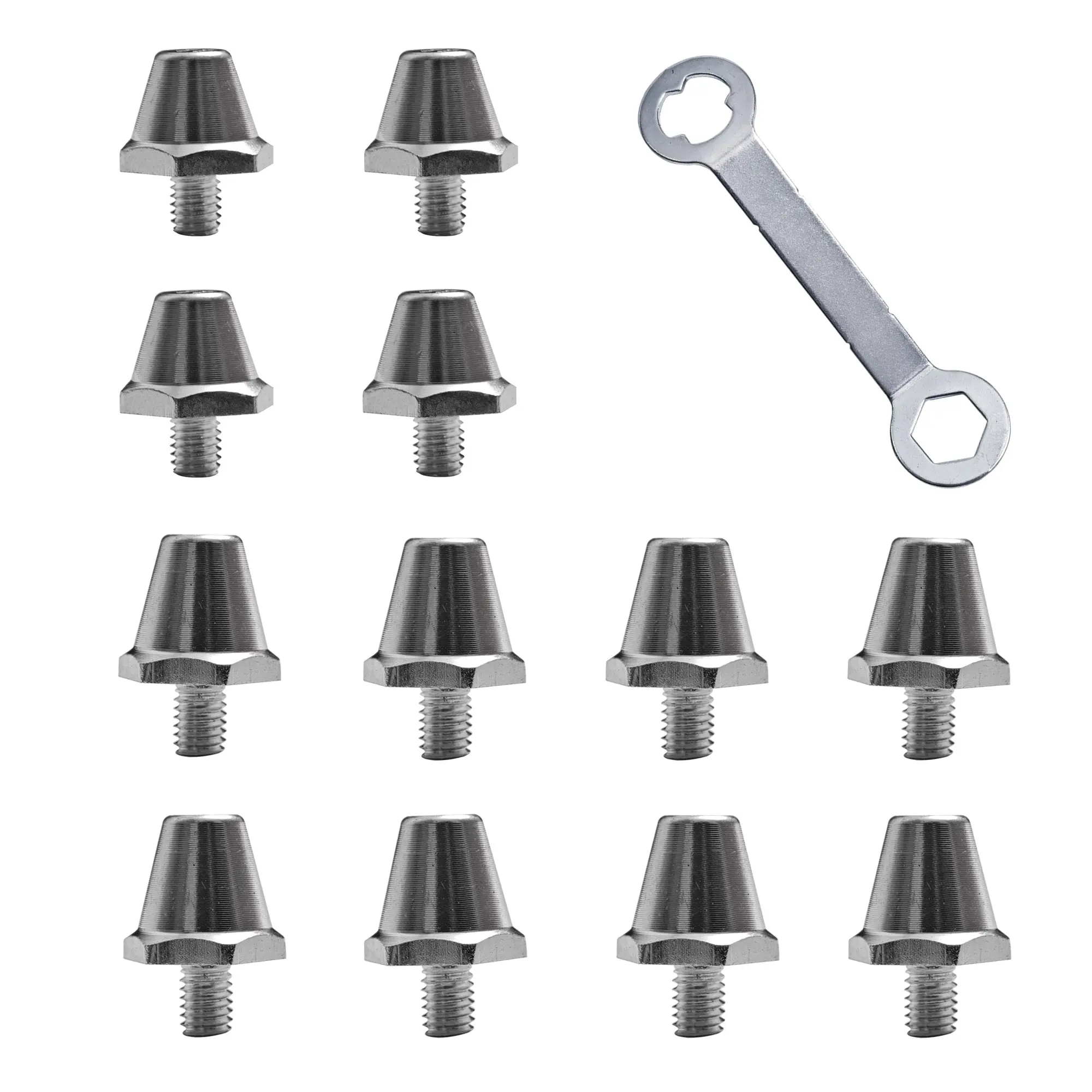 12pcs Aluminum Alloy Football Boot Studs, Non Slip Lawn Stable Replacement Spikes, 11mm&13mm Dual Size Wrench, Universal for Soccer Rugby