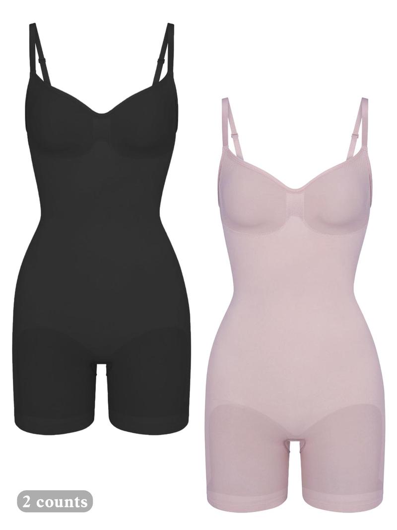 Women's Solid Adjustable Strap Scoop Neck Shapewear Jumpsuits , High Stretch Tummy Control Butt Lifting Shaper, Women's Shapewear for All Seasons