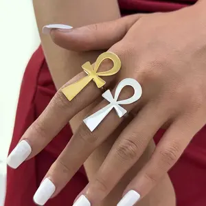 Fashion African Egyptian Cross Stainless Steel Ring Fashion Personalized Fashion Ring Party Jewelry Gift 18 Gold Plated
