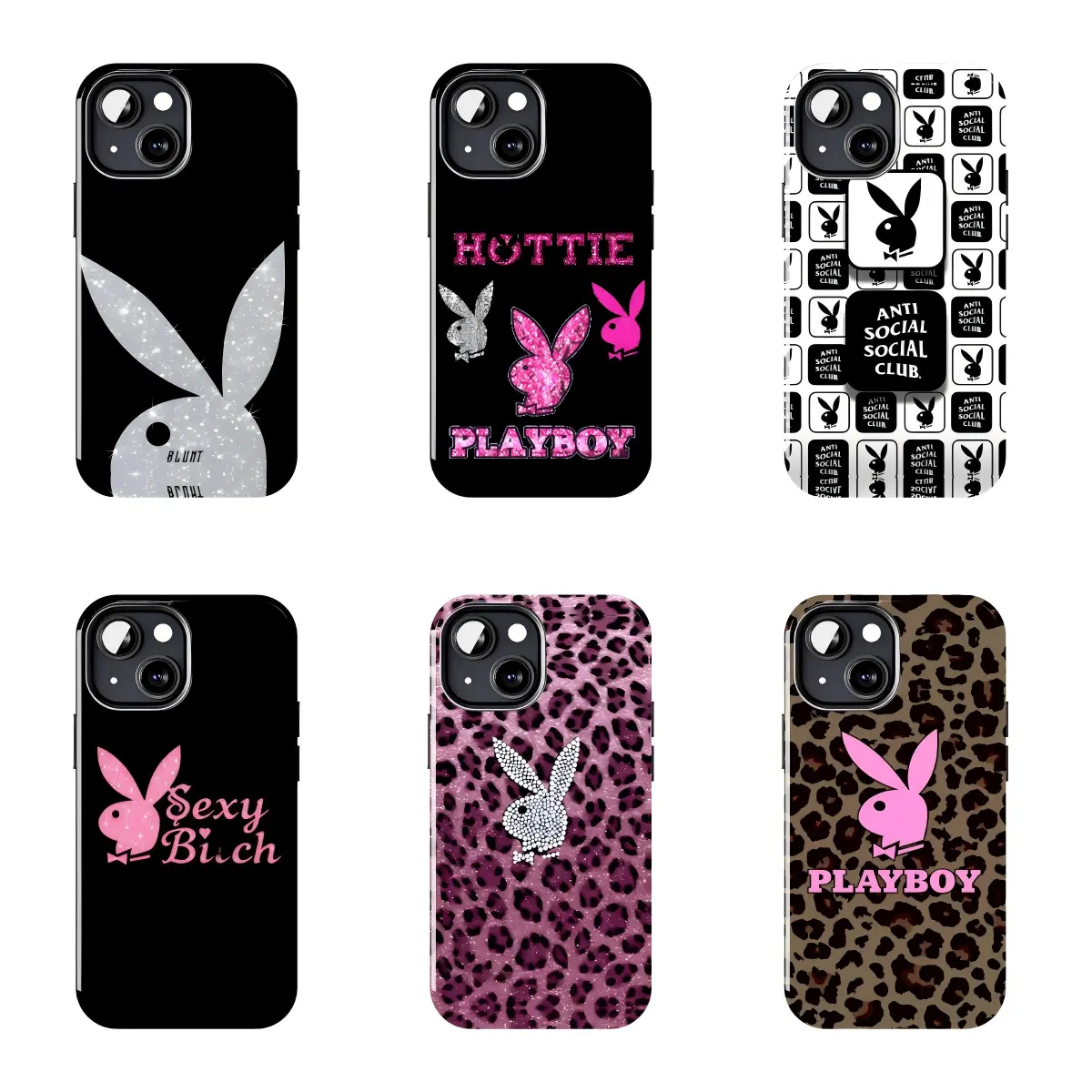 Playboy Bunny Logo Black Glitter Smartphone Case - Durable Casing Cover, Shock-Resistance Mobile Device Accessory Compatible with iPhone 11-17 Pro Max/Plus, Samsung Galaxy S23-25