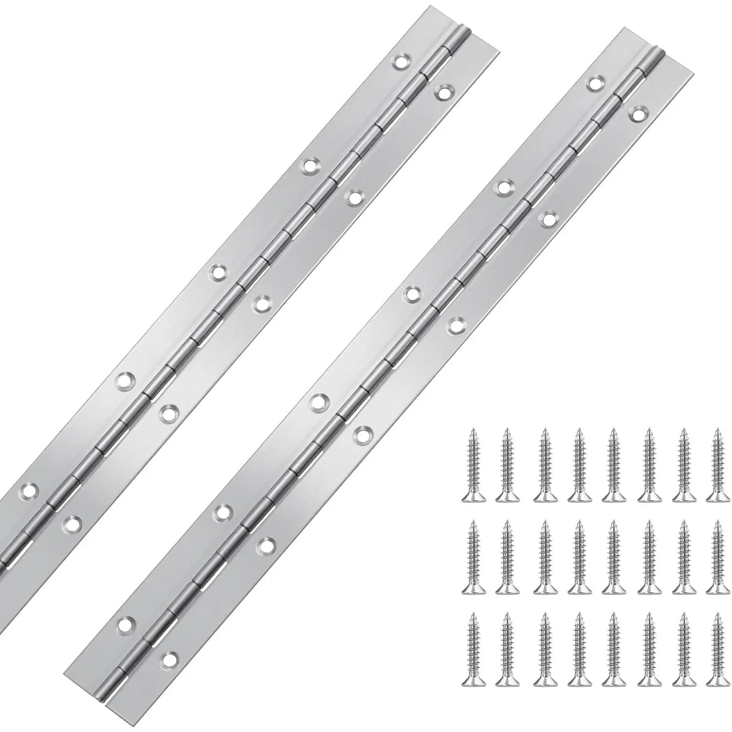 2 count Piano Hinge, 12 Inch Stainless Steel Hinges with 24 Screws | 12 in x 1.2 in, 304 Stainless Steel, Pre-Drilled Countersunk Holes, for Cabinets, DIY Storage Boxes, Boat Cabin Lockers