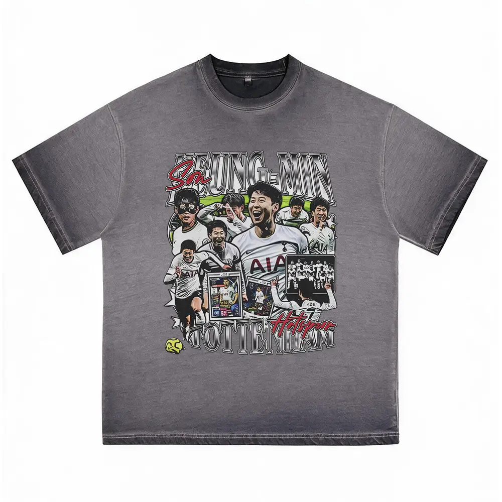 Oversized Acid Washed T-Shirt, Vintage Son Heung-min Graphic Tee, Unisex Cotton Tottenham Style Shirt. Trendy Streetwear Top, Casual Everyday Graphic Clothing, Great Gift for Him/Her.