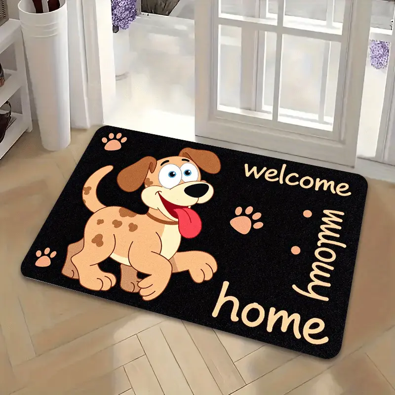 Paw Print Party Flannel Floor Mat - Cute Brown White Spotted Dog Welcome Doormat, 0.4in Thick Sponge, 580g per sq ft Thick Fleece Polyester, Washable Non-Slip Water Absorbent Bohemian Rug, Ideal for Pet Area, Playroom, Bedroom Door