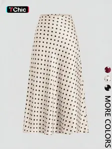 Women's Polka Dot Print Midi Skirt, High Waist, A-Line Flared Hem, Smooth Draped Woven Fabric, Daily Casual Commute, Date, Evening, Party & Vacation Wear, French Retro Style, Fitted Flared Skirts