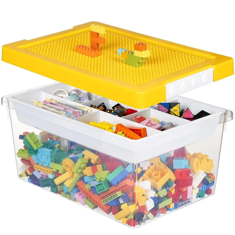 Plastic Storage Bin with Lid, Stackable Toy Storage Organizer with Removable Divided Tray and Building Block Baseplate for Playroom and Crafts,manual