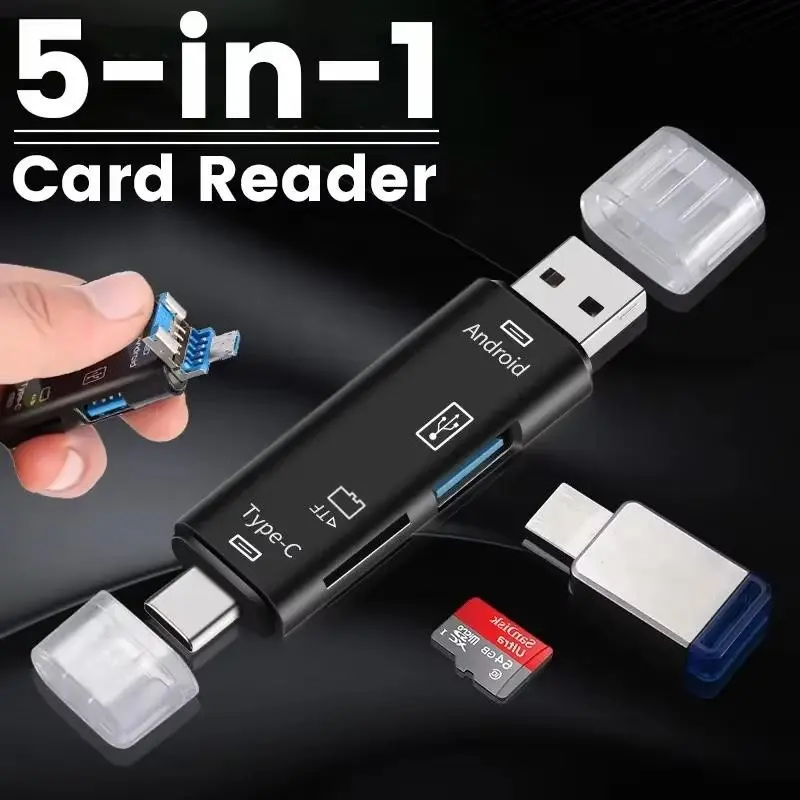 5 in 1 USB Mini SD Card Reader, 1 Count Type C & USB A Adapter, Compact Storage Card Extension for PC MacBook Galaxy Tablet