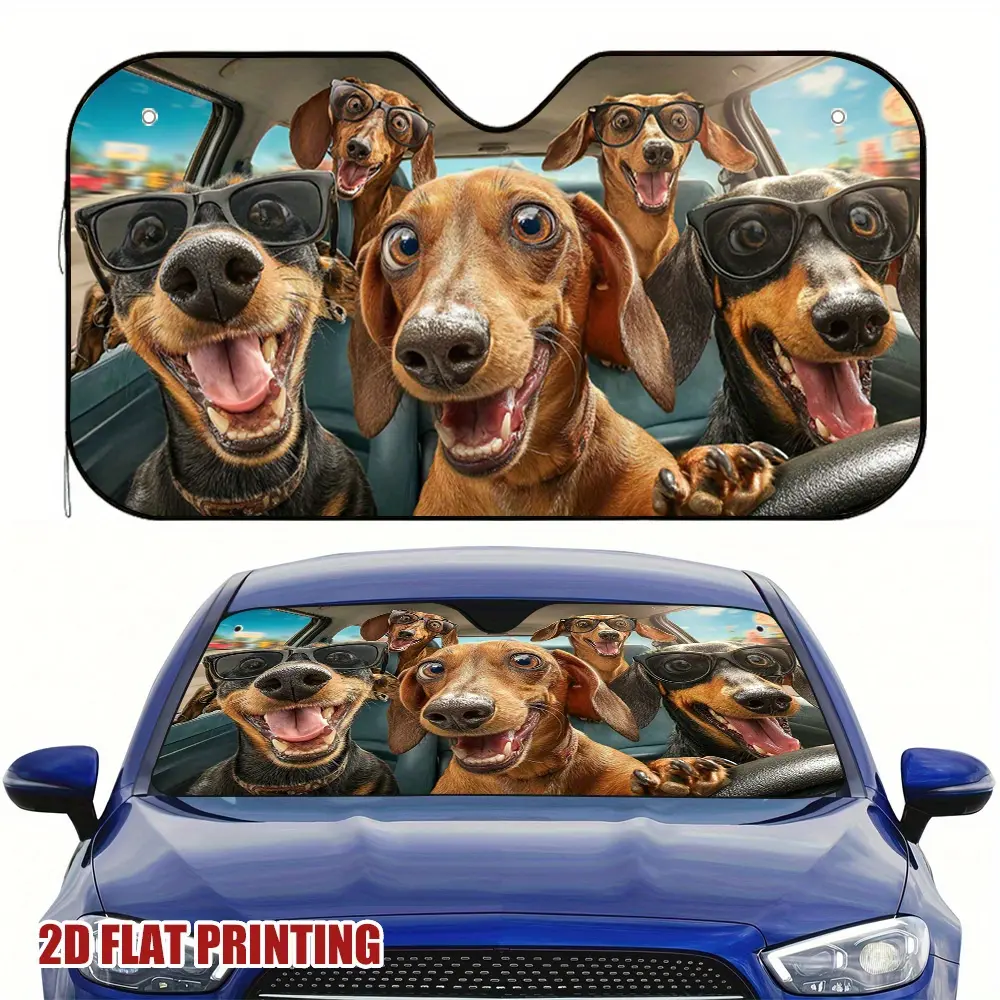 1pc 2D FLAT PRINTING Funny Dachshund Dogs Road Trip Creative Car Sun Shade, Ideal for Family And Long Road Trips, Enhances Comfort