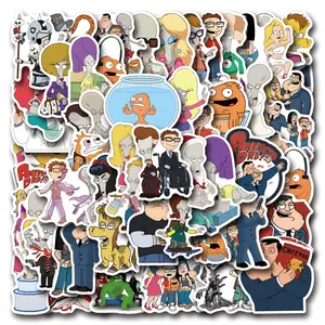 55 Sheets American Dad Cartoon Stickers, Waterproof Car Luggage Phone Case Decals, Fun Animation Art for Personalization