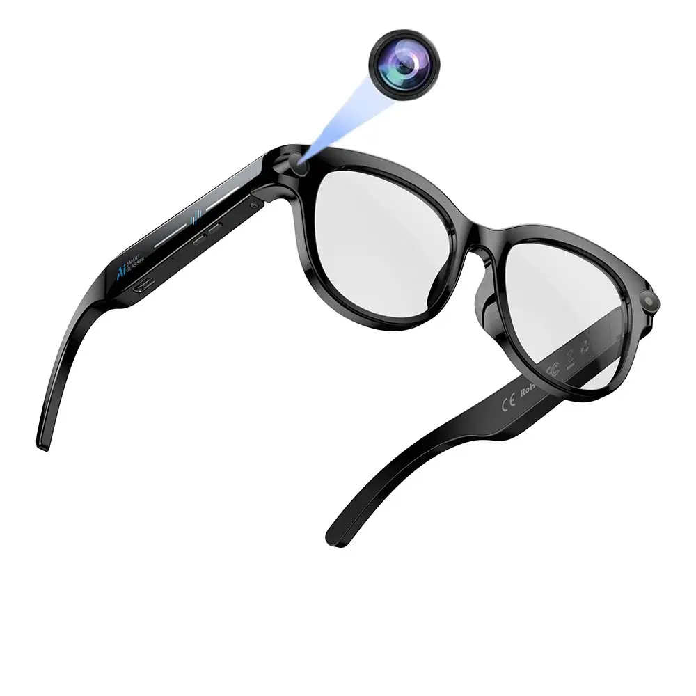 Video Recording Smart Glasses, Multifunctional Smart Glasses with 2MP Camera Anti-Shake, Support Photo/Video/Audio Recording, Real Time Translation, Ai Object Recognition, Voice Control, Bluetooth Calling, for Android IOS Phones
