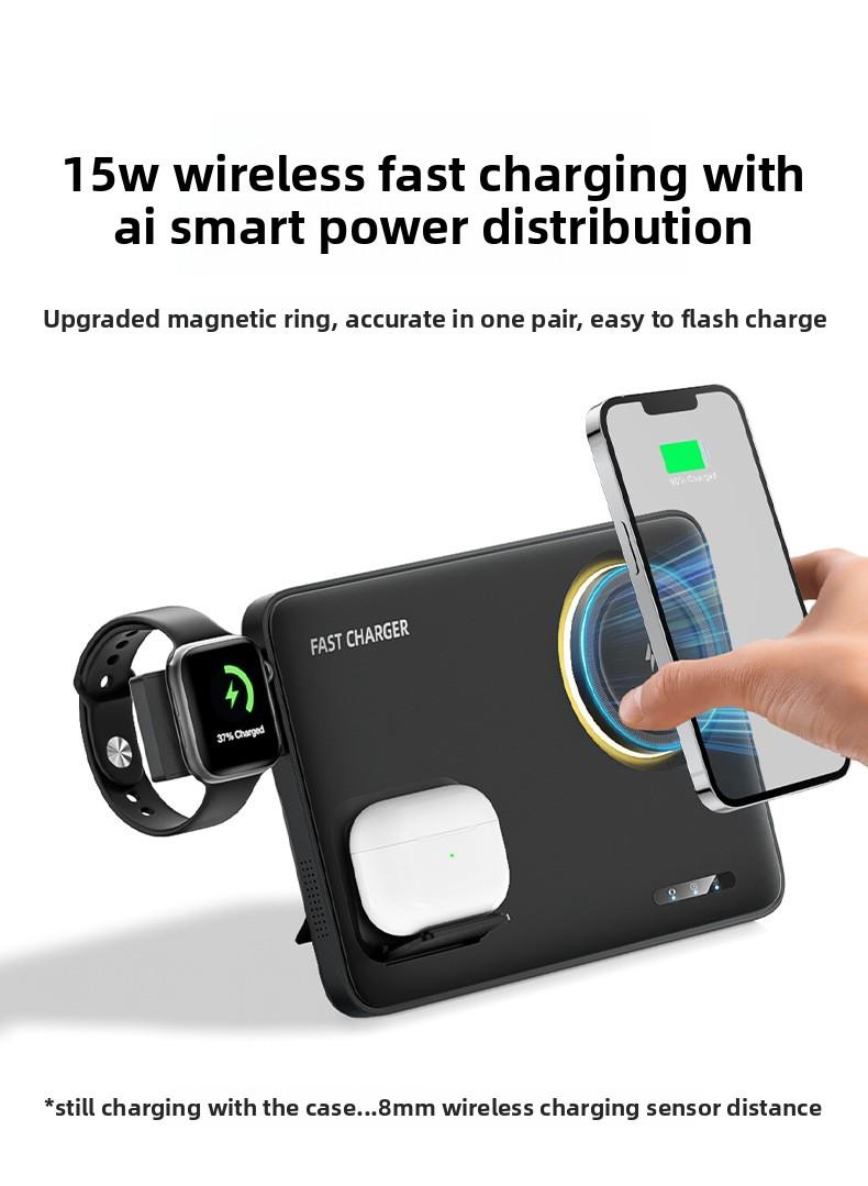 New foldable magnetic three-in-one wireless fast charger suitable for Apple phone stand wireless charging