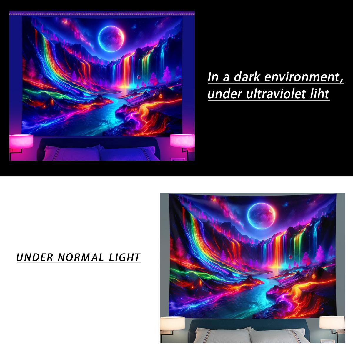 Colorful Waterfall Pattern Tapestry Tapestry, UV Reactive Tapestry, Natural Landscape Wall Hanging, Wall Decoration Art, Tapestry Wall Mural for Home Living Room Bedroom Office