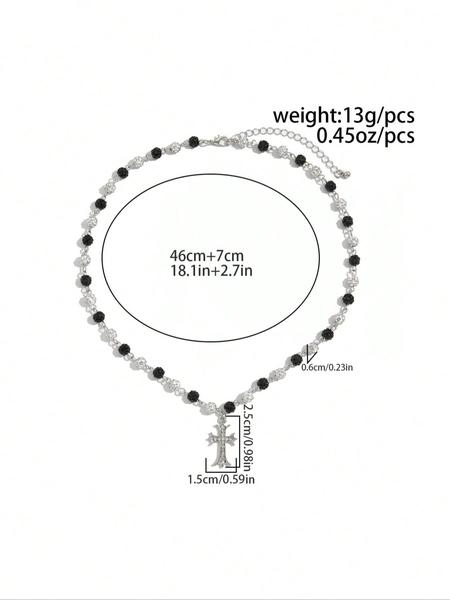 Vintage Stylish Simple Rhinestone Cross Decorated Imitation Pearl Necklace, Men's Hip Hop Punk Jewelry for Elegant Charm, Bling Necklace, Pearl Chain Necklace