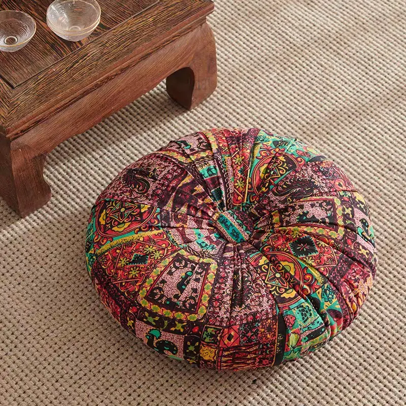 Bohemian Style Round Floor Cushion, Thick Soft Comfortable Sofa Pillow, Meditation Pillow, Home Decor for Living Room, Bedroom, Office, Fabric Cushion