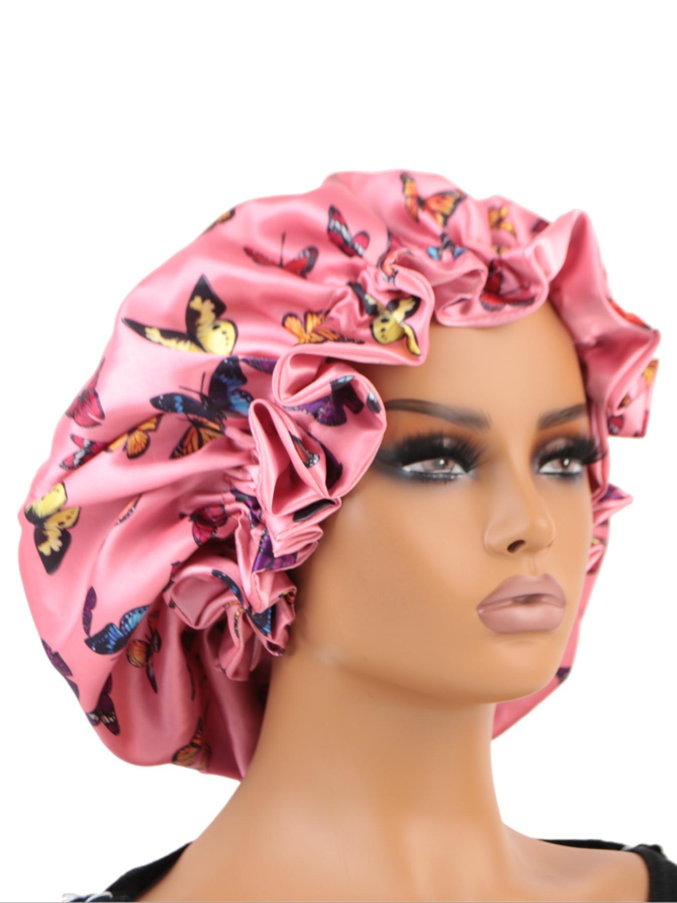 Women's Reversible Sleep Hat, Double Layer Bonnet for Sleeping & Makeup, Pink Color Reversible Extended Length Sleep Bonnet, Sleeping Cap