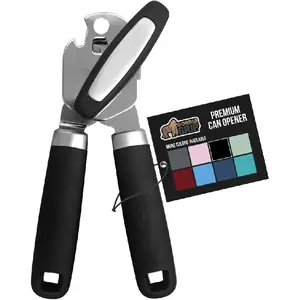 Heavy-Duty Stainless Steel Manual Can and Bottle Opener with Smooth Edge, Soft Grip Handle, Rust-Proof Oversized Knob for Easy Turning – Multifunctional Kitchen Tool, Black