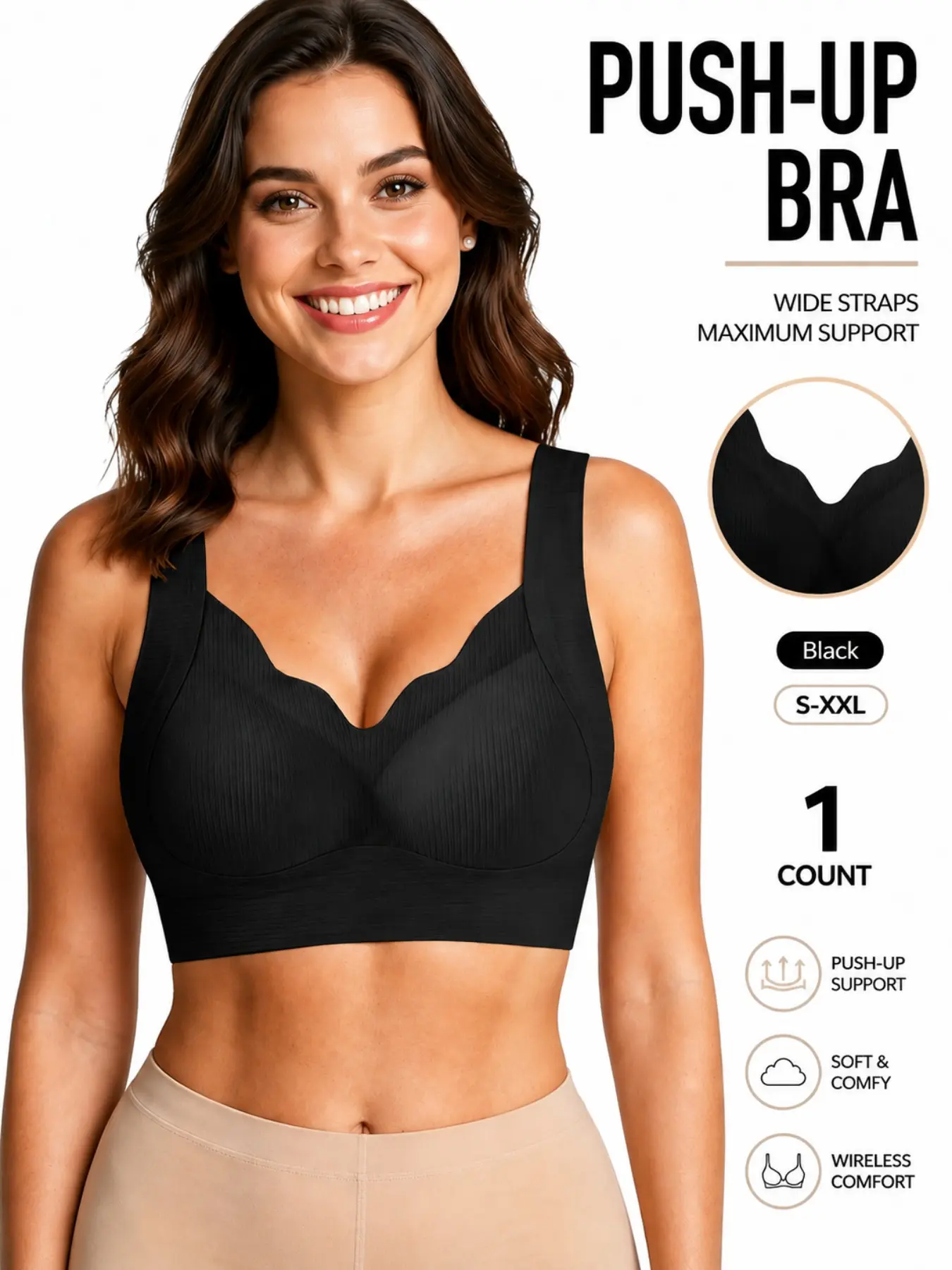 Women's Seamless Wireless Full Coverage Bra, Wide Strap Lift & Support T-Shirt Bra, Non Wired Smooth Comfort Bralette for Everyday Wear & Lounge