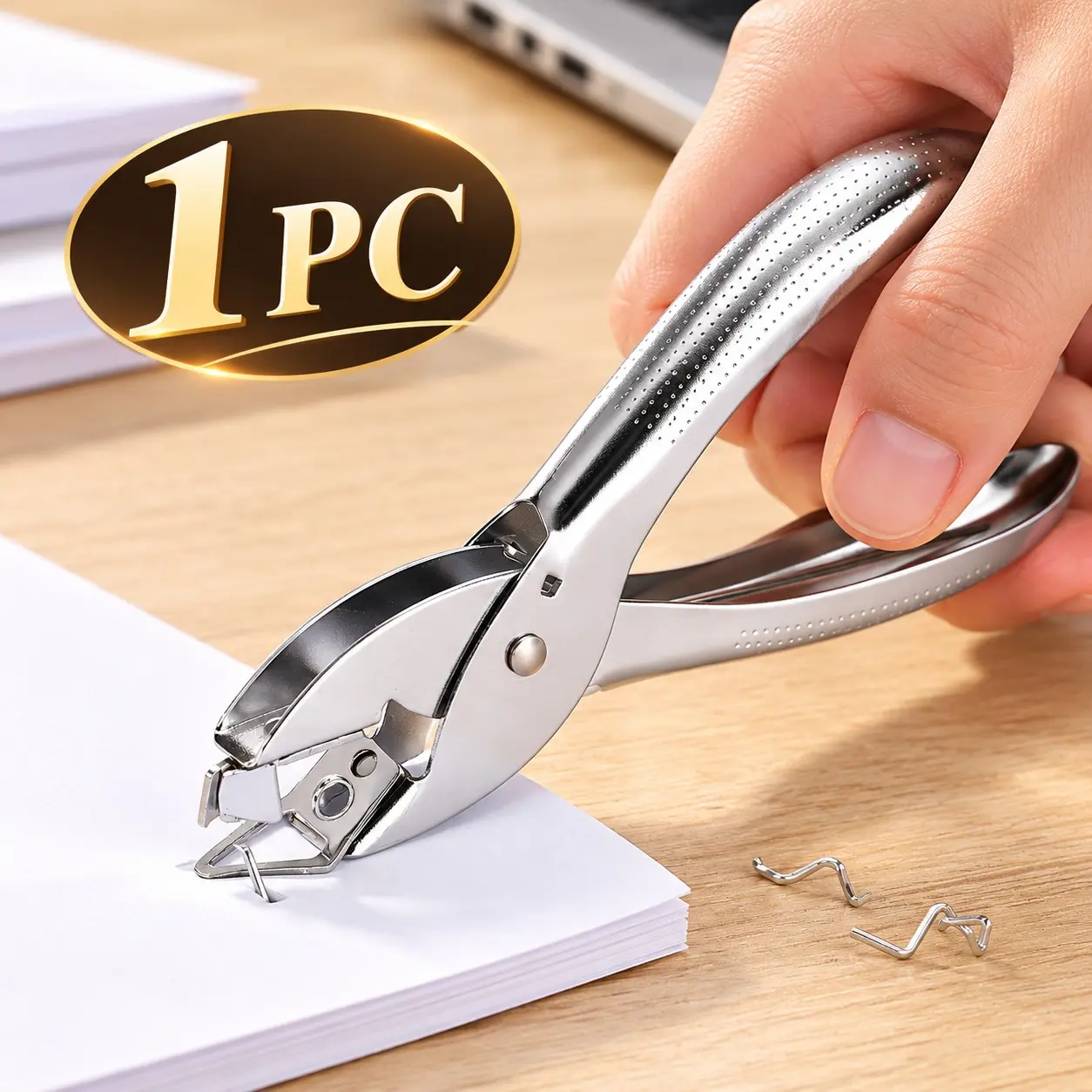 1 Pc Fast and Easy Staple Removal, Chrome-Plated Metal Staple Remover, Office Accessories, Ergonomic Curved-Handle Plier-Style Tool for Home, Office and School Paperwork, Precision Tip Staple Puller for Documents and Files, Back-to-School Teacher Gift