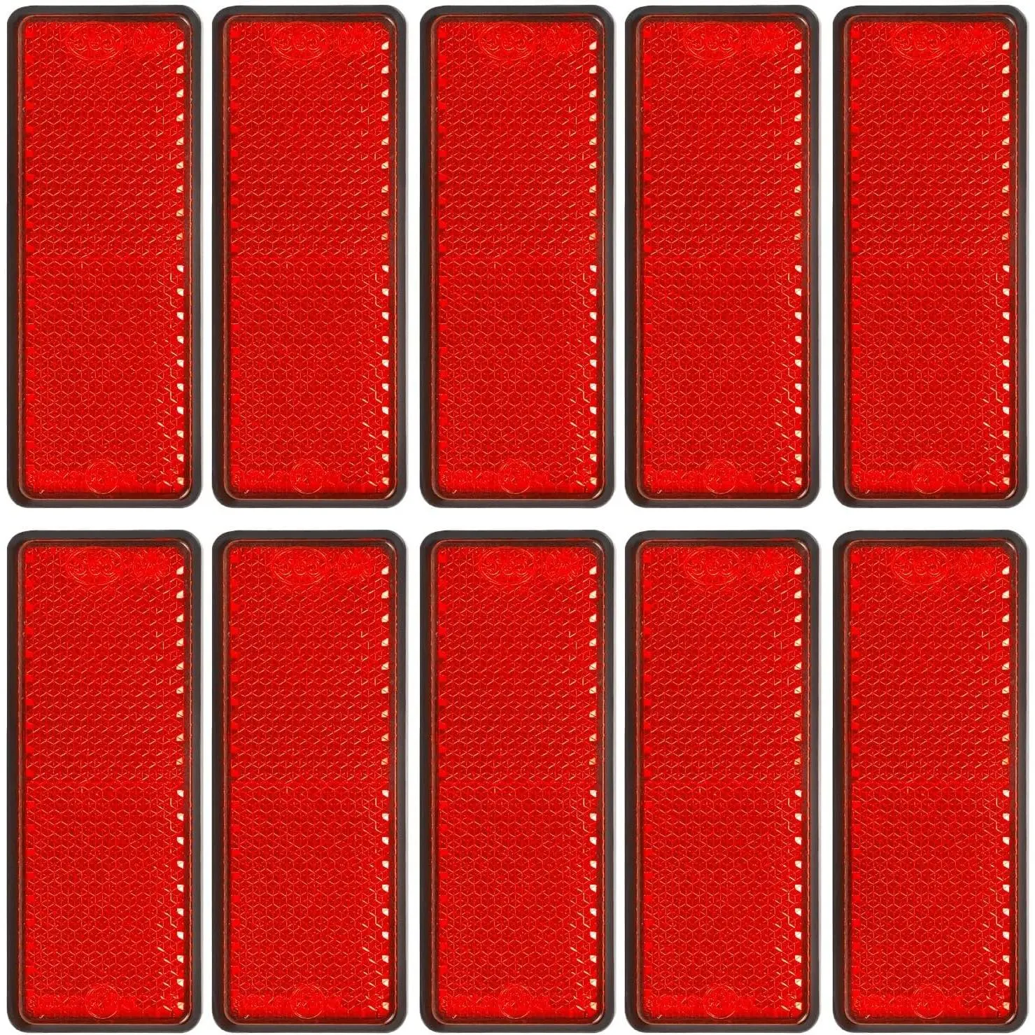 10 Pack Red Self-Adhesive Rectangular Reflectors, E11 Approval Road Safety Stick-On Rear Reflectors for Mailboxes, Driveways, Trailers, Caravans, Trucks, Lorries, Agricultural Machines & TunnelsGift