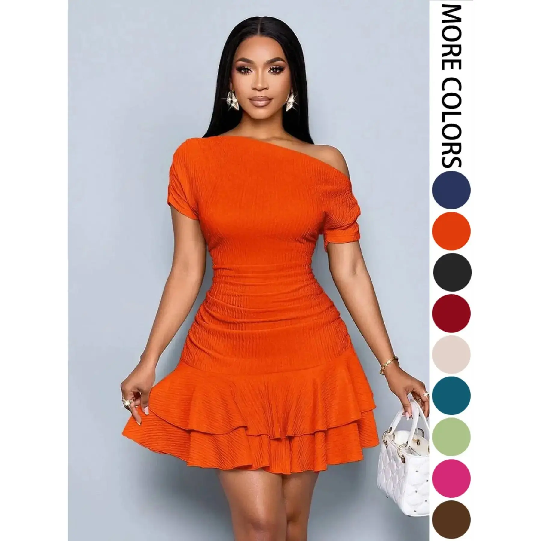 Women's Summer Casual Plain Color Dress, Elegant Chic Slim-Fitting Ruched Tiered Design, Perfect for Daily Wear & Special Occasions