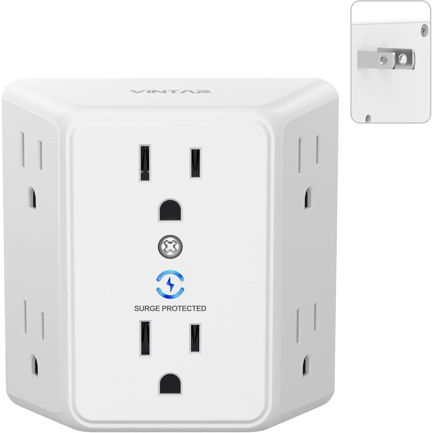 2 Prong to 3 Prong Outlet Adapter, 3 Sided 6 Outlet Widely Spaced Extender, Polarized Plug, Wall Plug Extender, 900J Wall Charger Surge Protector, Mountable Wall Tap for Non Grounded Outlets
