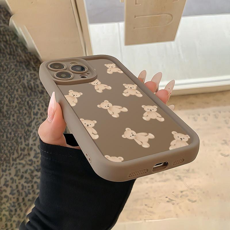Brown Phone Case with a Cute Bear Pattern Print, Made of TPU Material, Drop-proof, with Precise Cutouts for Full Coverage Protection. Suitable for Apple iPhone 17 E Air Pro ProMax iPhone16 15 14 Plus 13 12 Mini 11 X XS XR. The Best Choice for a Gift