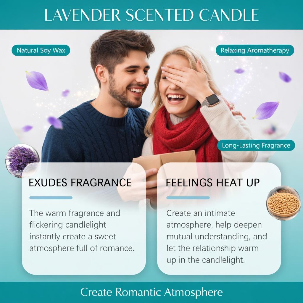 Elegant Lavender Scented Candle - Long Lasting Aromatherapy Candle, Fresh Delicate Fragrance, Romantic Relaxing Atmosphere for Daily Home Use