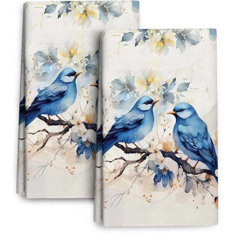 Cute Birds Kitchen Towels Decorative Set of 2,Soft Absorbent Dish Towels for Kitchen Drying, Decorative Tea Towel Spring Summer Hand Towel, Bird Lover Gifts for Women 16x24 Inch