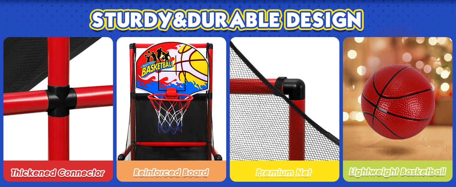 SUNDAY MIRTH AOKESI Arcade Basketball Game Set Indoor for Kids Basketball Hoop Outdoor Sports Play Toy for Toddler Boys Girls 3-5 6-7 8-12 Years Old Adjustable Height with 4 Balls
