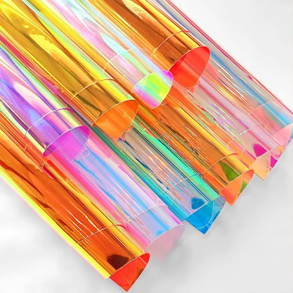 10 Pcs A4 Holographic Iridescent Clear PVC Vinyl Film, Waterproof Mirrored Foil Laser Sheets for DIY Applique CraftsGift