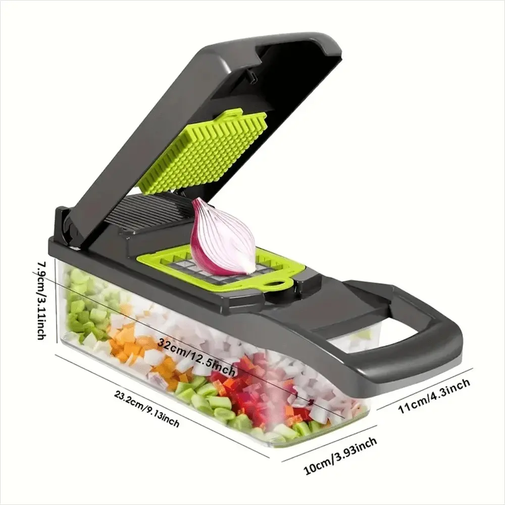 16-Piece Multi-Functional Vegetable Chopper Set, Vegetable Slicer, Interchangeable Blades and Containers, Easy Slicing Dicing Grating, Perfect Kitchen Tool