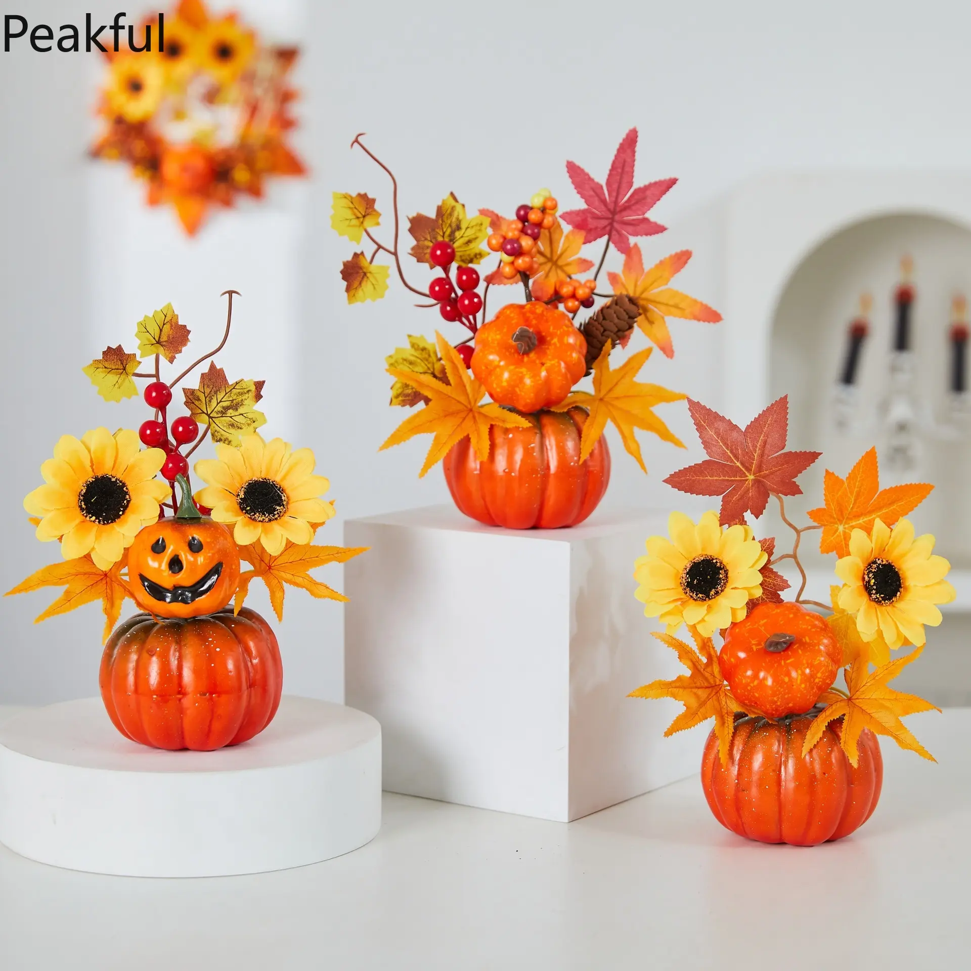 Fall Tiered Tray Decor Set, Wooden Pumpkin & Maple Leaf Farmhouse Signs, Rustic Autumn Harvest Table Centerpieces for Thanksgiving & Halloween, Cozy Home Decoration Kit