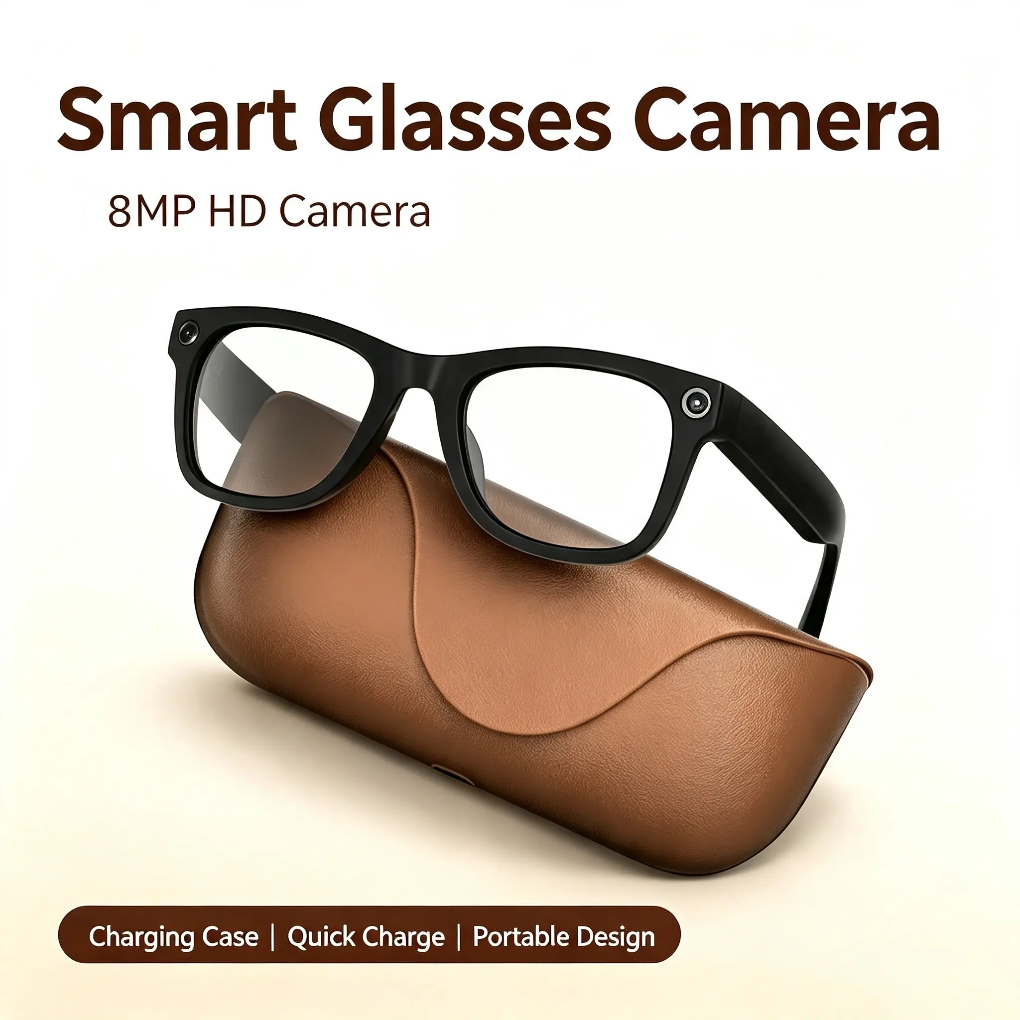 New Multi-Functional Smart Camera Glasses with Large Charging Case, 8MP HD Camera, Voice Control, Wireless Music, Outdoor Essential