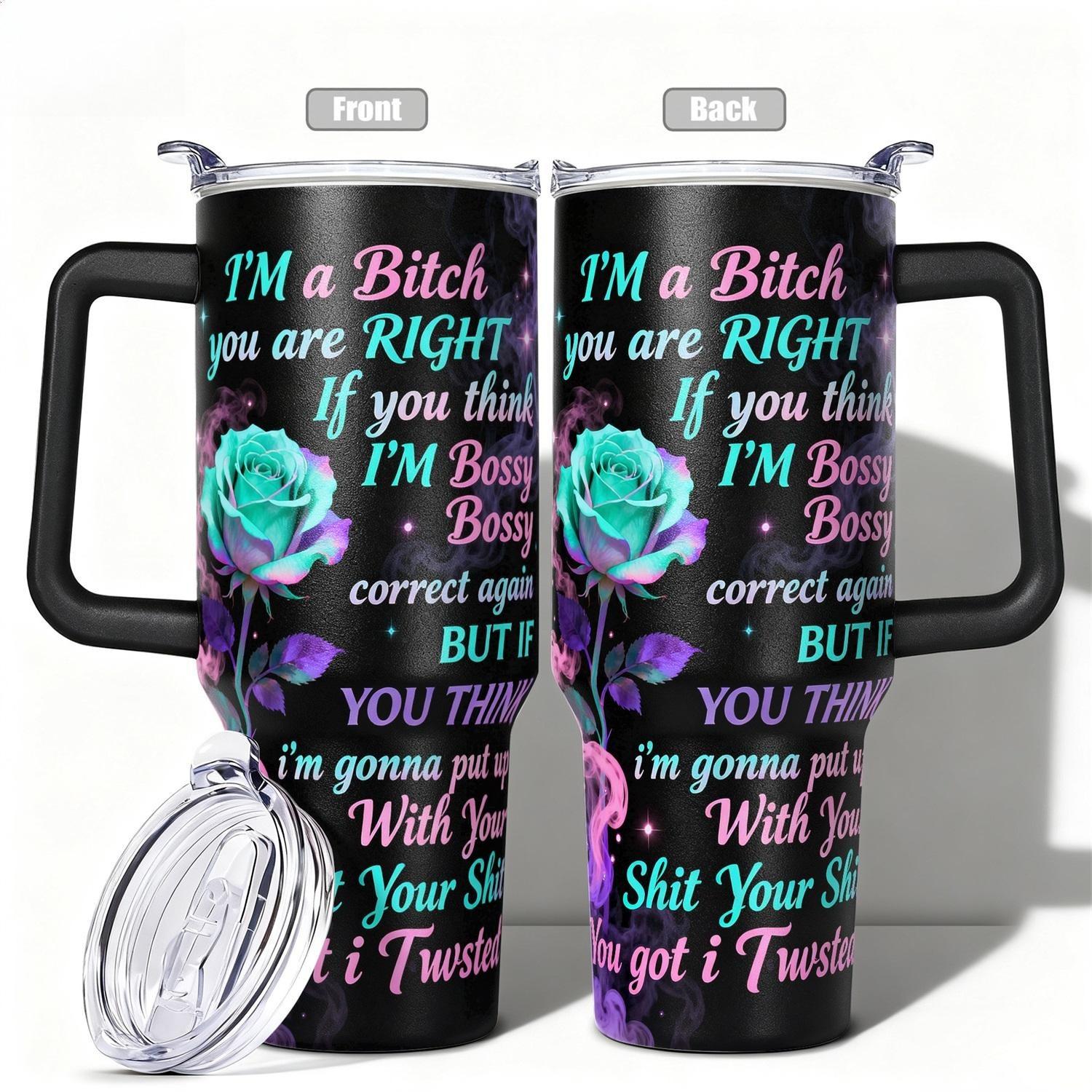 Stainless Steel Insulated Tumbler with Lid, Reusable Vacuum Insulated Flask, 40oz 30oz 22oz 20oz 14oz, Double Wall Vacuum Insulated Water Bottle Hot Cold 24 Hours, Leakproof Travel Mug with Rose and Smoke Gift for Women Men Kids, Insulated Cups