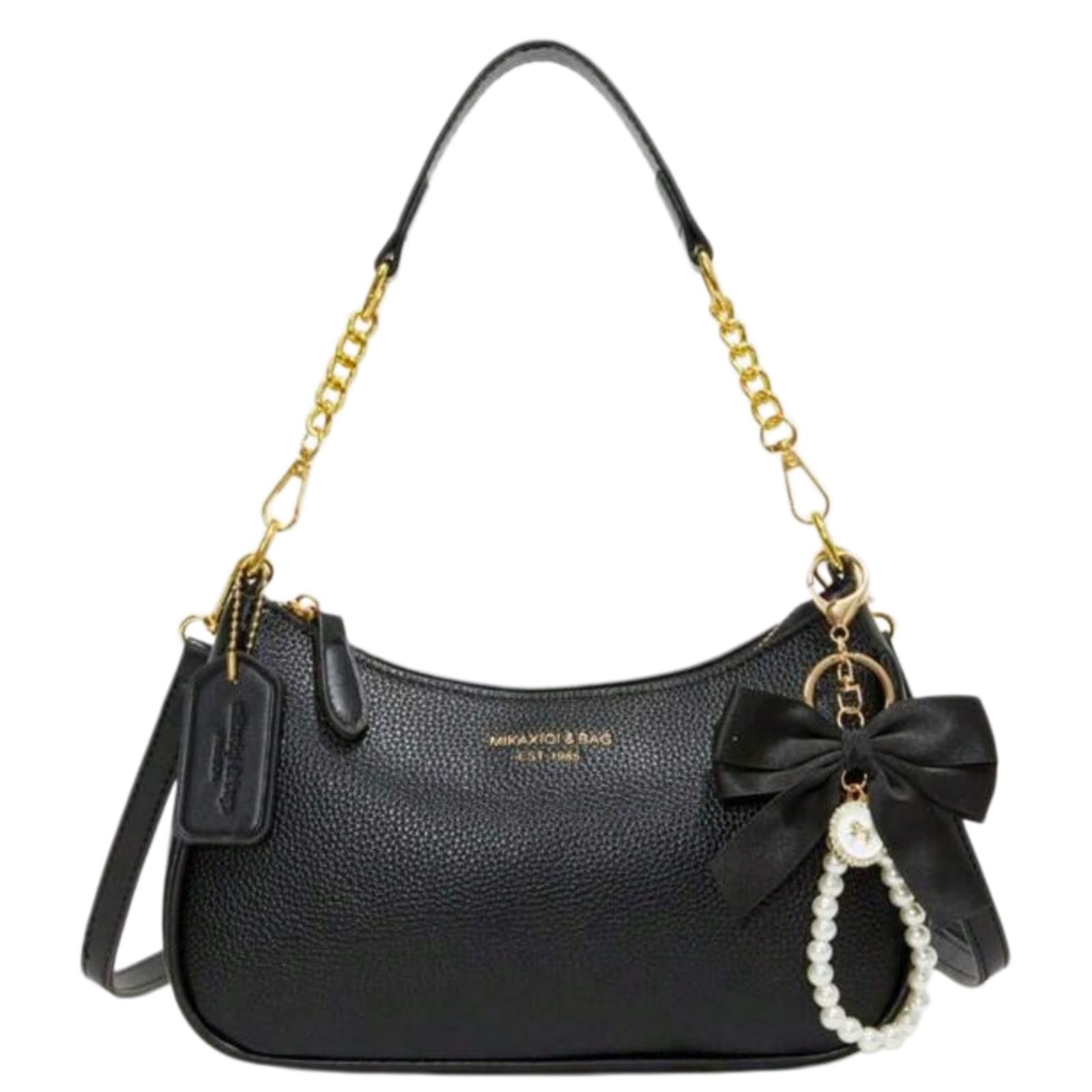 New Fashionable Women's Shoulder Bag With Black Bow Pendant and Letter Decoration, Multifunctional PU Waterproof Fabric Handbag Women's Umarm Bag Armpit Bag Suitable for Shopping, Commuting, Going Out, Parties and Other Activities